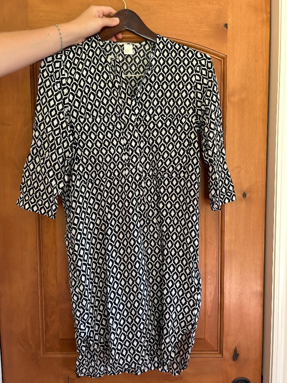 H&M Black White Geometric Print Shirt Dress Size 2